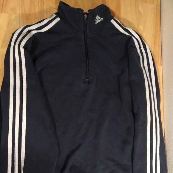 Adidas Logo Striped 1/4 Zip Crewneck Sweatshirt - Picture 1 of 8